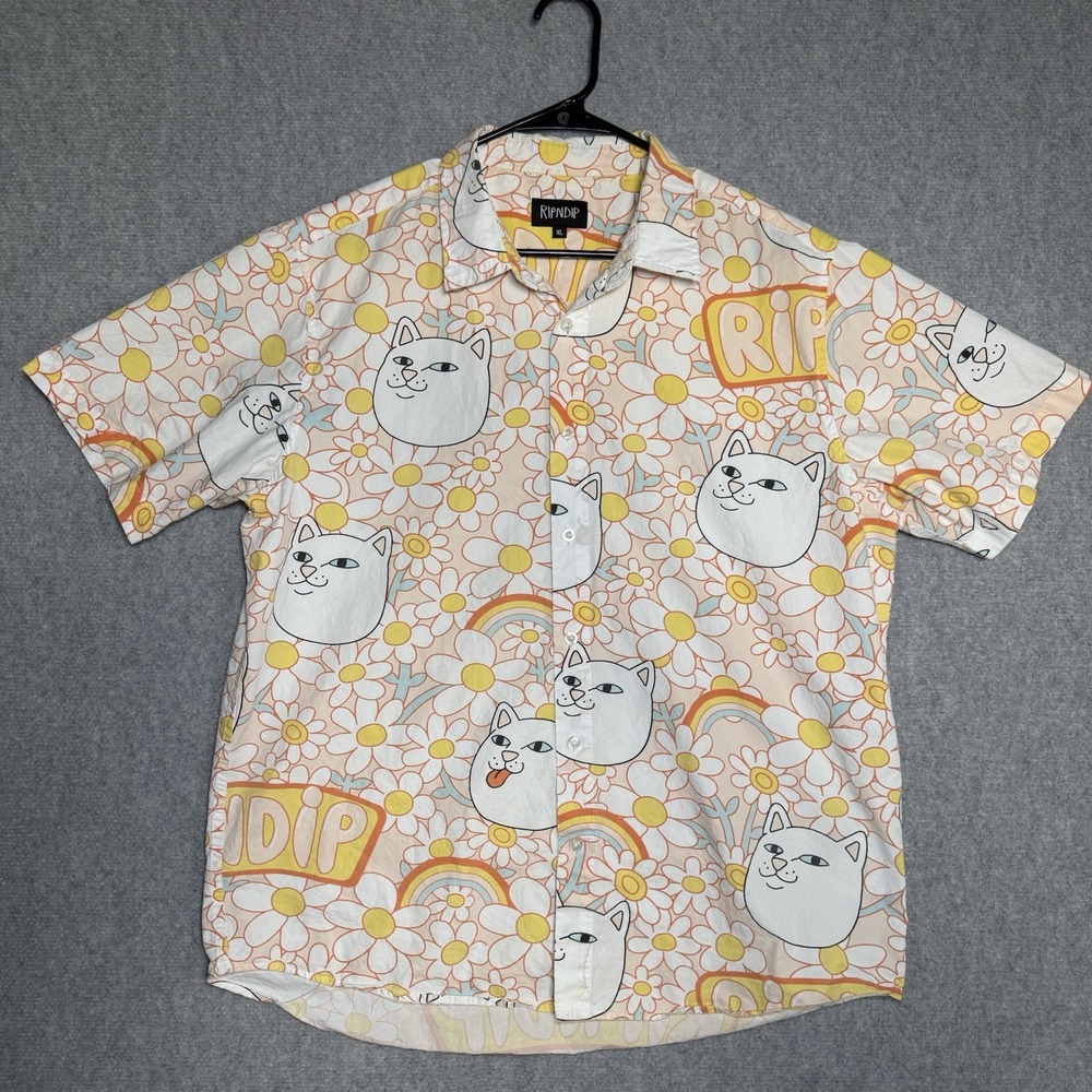 Ripndip White and Yellow Cat Print Button Down Shirt - Picture 2 of 5